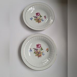 2 Colditz Porzellan (CP) Vintage Rim Soup Bowls Floral Porcelain Gold Trim GDR